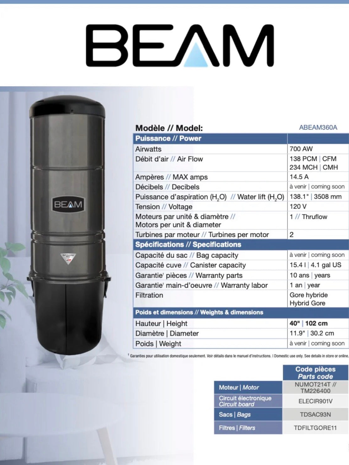 BEAM CENTRAL VACUUM 360 – HYBRID – 700 AW - ABEAM360A